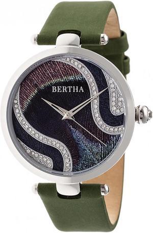 Bertha Trisha Leather-Band Watch W/Swarovski Crystals - Olive