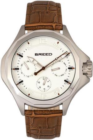 Breed Tempe Leather-Band Watch W/Day/Date - Light Brown/Silver