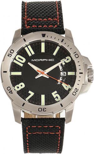 Morphic M70 Series Canvas-Overlaid Leather-Band Watch W/Date - Silver/Black
