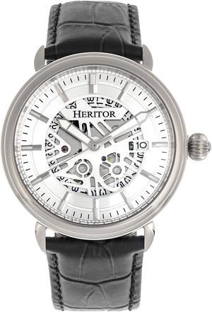 Heritor Automatic Mattias Leather-Band Watch W/Date - Silver