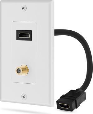 Fosmon HDMI Coaxial Wall Plate 4K, 1-Port 4K HDMI Cable Cord with Ethernet + 1 Port F Connector Coax Keystone for Home Theater