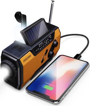 FosPower Emergency Solar Crank Portable Radio, NOAA Weather Radio for Household and Outdoor Emergency with AM/FM, LED Flashlight, Reading Lamp, 2000mAh Power Bank with USB Port and SOS Alarm