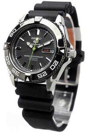 Seiko SNZB23J2 Seiko 5 Sports Automatic Black Dial Rubber Strap Day and Date Display