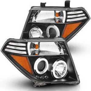 CG Nissan Frontier/Pathfinder 05-08 Projector Headlights Black Clear Amber (Not Fit V8) (Rx Halo) 02-AZ-NF05-PBC-RX-A
