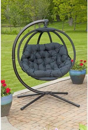 FlowerHouse FHOV100-BLK Hanging Ball Chair w/ Stand - Overland Black