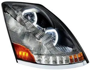 United Pacific 35750 Headlight Assembly, LED, RH, Chrome Housing, High/Low Beam, with 18 LED Amber Signal (Sequential), 100 LED White DRL, 6 LED Side Marker