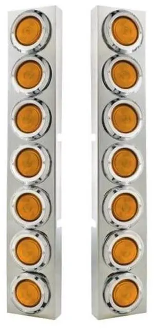 United Pacific 34682 Kenworth Stainless Front Air Cleaner Bracket w/Fourteen 2" Flat Lights & Bezels - Amber Lens