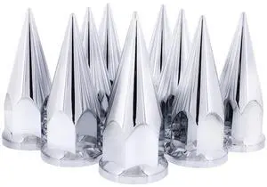 United Pacific 10570 33mm x 4 7/8 Chrome Plastic Super Spike Push-On Nut Covers, 33mm Push-on Lug Nut Fitting, Truck Accessories - Pack of 10