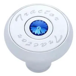 United Pacific 23511 Chrome Aluminum "Tractor" Deluxe Air Valve Knob, Stainless Steel Plaque, Synthetic Crystal - Blue Crystal  One Unit