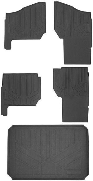 SMARTLINER 2 Row Rubber Floor Liners & Bed Mat Liner Set Black Compatible With 2019-2021 Polaris Ranger Crew XP 1000 (Only Fits 6 Passenger Models)