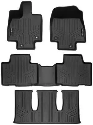 SMARTLINER Custom Fit All Weather Protection Black 3 Row Floor Mat Liner Set Compatible With 2024 Toyota Grand Highlander (Fits Standard and Hybrid Models. Only Fits 7 Passenger Models)