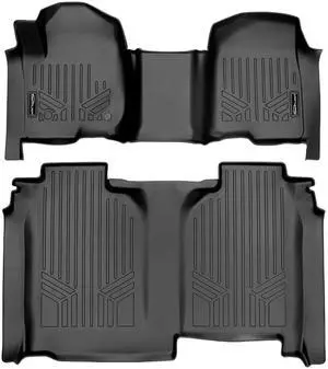 SMARTLINER All Weather Protection Custom Fit 2 Row Floor Mat Liner Set Compatible With 2019-2024 Chevrolet Silverado 1500/ 2020-2024 Silverado 2500 HD | 3500 HD Crew Cab Models