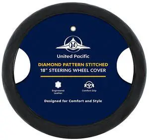 18" Crystal Stitched Leather Steering Wheel Cover - Black Stitching