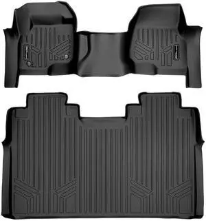 SMARTLINER Custom Fit Black 2 Row Floor Liner Set Compatible With 2017-2024 Ford F-250|F-350 Super Crew Cab with 1st Row Bench Seat with Over The Hump Coverage and no 2nd Row Under Seat Storage