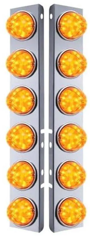United Pacific 31978 Air Cleaner Light Bar, Front, Stainless Steel, with Bracket, Cab Light, Amber LED and Lens, with SS Bezels, 17 LED Per Light, for Peterbilt Trucks