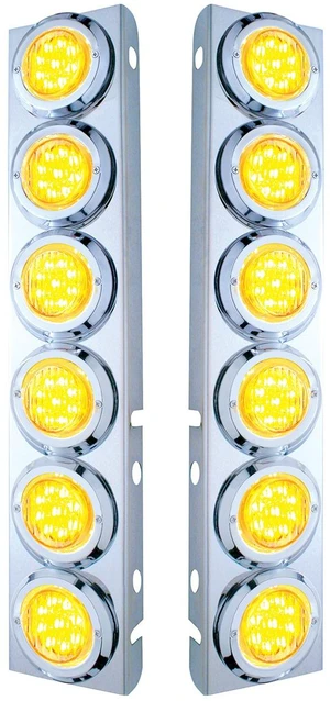 United Pacific 33709 Air Cleaner Light Bar, Front, Stainless Steel, with Bracket, Clearance/Marker Light, Amber LED, Clear Lens, with Chrome Bezels 9 LED Per Light, for Peterbilt Trucks United Pacific 33709 Air Cleaner Light Bar, Front, Stainless Steel, with Bracket, Clearance/Marker Light, Amber LED, Clear Lens, with Chrome Bezels 9 LED Per Light, for Peterbilt Trucks