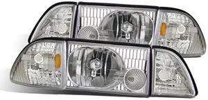 CG FORD MUSTANG 87-93 CRYSTAL HEADLIGHT CHROME SET W/ CORNER & PARKING 02-AZ-FM87-SET-C-A PAIR