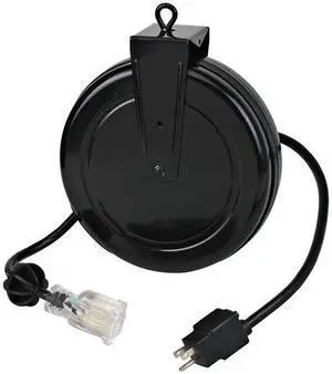 Alert Stamping 20 FT Retractable Cord Reel with an Illuminated Circuit Breaker Protected Outlet 5020TFC