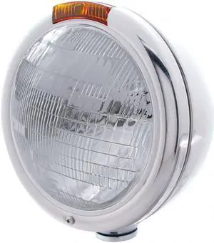 United Pacific Industries Chrome "CLASSIC" Headlight - 6014 Bulb w/ Incandescent Turn, Amber Lens Headlight 30380