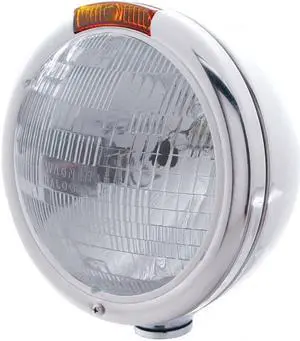 United Pacific Industries Chrome "CLASSIC" Headlight - H6024 Bulb w/ Incandescent Turn, Amber Lens Headlight 30408