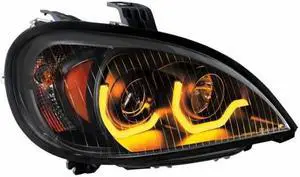 United Pacific "Blackout" 1996+ Freightliner Columbia Projection Headlight With Dual Function Amber LED Light Bar - Passenger 31225