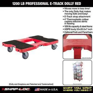 Snap-Loc 1200 Lb Professional E-Track Dolly Red, Safely Moves More In Less Time With Easy Rolling Casters And Optional E-Strap Safety Attachment! SL1200D4TR