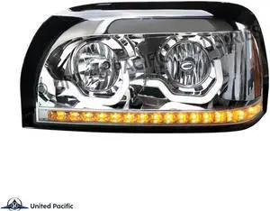 United Pacific Chrome Century Headlight With LED Turn Signal & LED Position Light Bar - Driver 31203