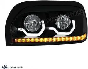 United Pacific "Blackout" Century Headlight With LED Turn Signal & LED Position Light Bar - Driver 31205
