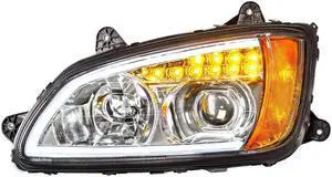 United Pacific Chrome Projection Headlight With LED Turn Signal & LED Position Light For 2008+ Kenworth T660 - Driver 32779