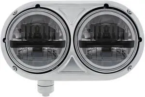 United Pacific Stainless Dual Black Headlight With 8 High Power LED Bulb For Peterbilt 359 - Driver 32785
