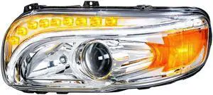 United Pacific Chrome Projection Headlight With LED Position Light & LED Turn Signal For 2018+ Peterbilt 388/389 - Driver 35802