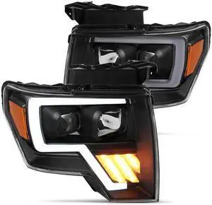 CG Headlights Ford F-150 09-13 Projector Light Bar G4 H.L. Black Amber 02-AZ-FF09-PBC-QP-G4-A Set