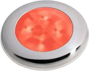 7" Slim Line LED 'Enhanced Brightness' Round Courtesy Lamp Red LED Stainless Steel Bezel 12V