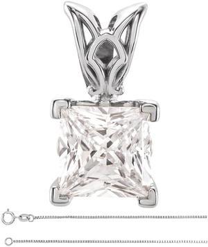 Princess Natural Mined Diamond Solitaire Pendant Necklace 14k White Gold (0.5 Ct,E Color,VS2 Clarity) GIA