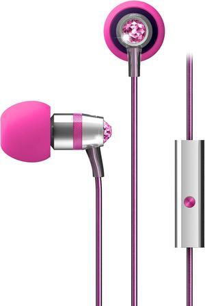 Mee audio Pink  EP-M11J-PK-MEE  3.5mm  Connector In-Ear Headphones with Microphone Made with Swarovski Crystals