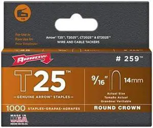 Arrow Fastener 259 T25 9/16 Inch (14mm) Staples, 1000/Pk