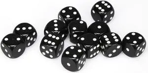 Chessex 25608 Opaque Black With White - 16 mm Six Sided Dice Set Of 12 Chessex 25608 Opaque Black With White - 16 mm Six Sided Dice Set Of 12