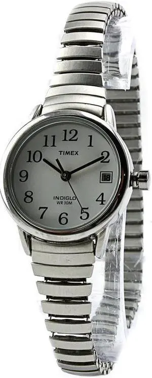 Timex Women's | Silver-Tone Case & Band Date Indiglo White Dial | Watch T2H371