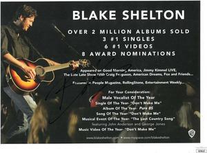 Blake Shelton signed Warner Brothers Promo 2 Million Albums 8.5x12 Photo- JSA #GG38419 (NBC's The Voice)