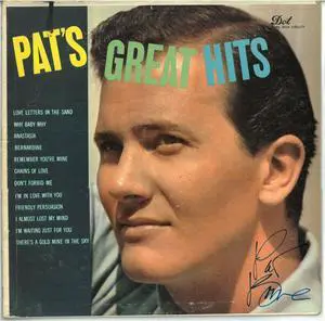 Pat Boone signed 1957 Pat's Great Hits Album Cover/LP/Vinyl Record- JSA #EE57752