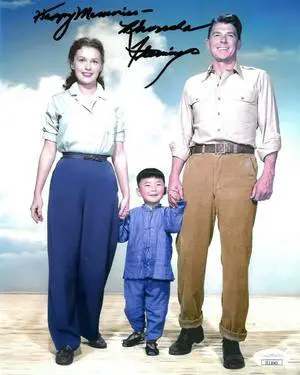 Rhonda Fleming signed Hong Kong Vintage Color 8x10 Photo Happy Memories- JSA #II11043 (w/ Ronald Reagan)