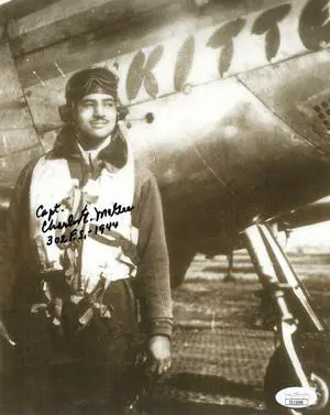 Charles E. McGee signed 8x10 Photo 302 F.S.- 1944- JSA #II11098 (Tuskegee Airman/Red Tails/WWII/Korea/Vietnam)