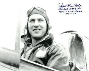 Robert Bus Keeton signed WWII Vintage B&W 8x10 Photo- FLT LDR 2nd Squadron China-Burma 1941-42- JSA #II11539 (Flying Tigers AVG