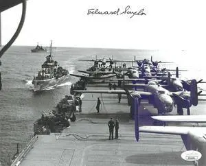 Edward/Ed Saylor signed 1942 WWII Doolittle Raiders Vintage B&W 8x10 Photo- JSA #II11651- B-25 USS Hornet