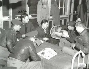 R.E. (Richard) Cole signed Doolittle Raiders Bunkroom WWII 8x10 Photo- JSA #II11555 (Jimmy Doolittle Co-Pilot)