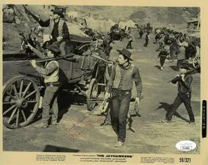 Fess Parker signed 1959 The Jayhawkers Vintage B&W 8x10 Photo Best Wishes- JSA #II11660- imperfect