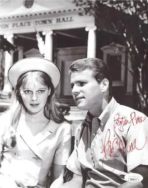 Ryan O'Neal signed 1964 Vintage 8x10 Photo Peyton Place- JSA Hologram #DD39377 (w/ Mia Farrow)