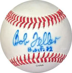 Bob Feller signed Wilson Official Collegiate Baseball HOF '62 bleed- JSA #II11971 (Cleveland Indians)