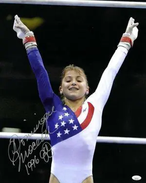 Dominique Moceanu signed 1996 Team USA Atlanta Olympics Gymnastic 16x20 Photo w/ inscription- JSA (Gold Medal/Magnificent Seven)