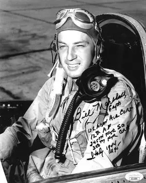 Captain Bill Marshall signed WWII Pilot Vintage B&W 8x10 Photo- JSA #II11999- US Army Air Corp 12 AF Italy '44 '45/345th FTR Sqd